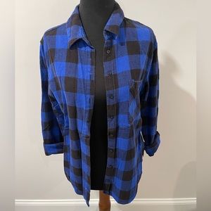 Garage - blue & black plaid flannel button down